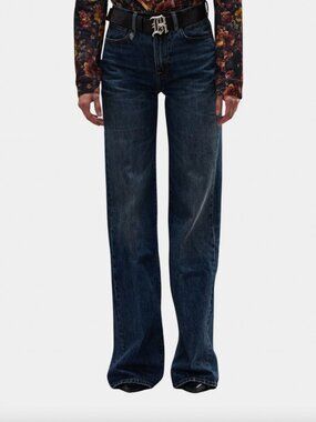 $595 R13 Blue Denim Renegade Charlotte Jean Wide Flare Leg Pants size 27/29"